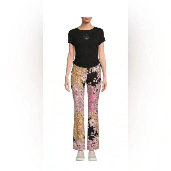No Boundaries Juniors High Rise Floral Animal Print Flare Bottom Stretch Pants - Picture 1 of 6
